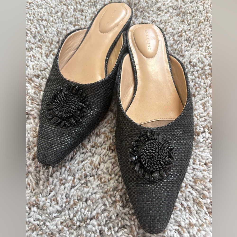 Woven Pointed-Toe Slip-On Mule - Black